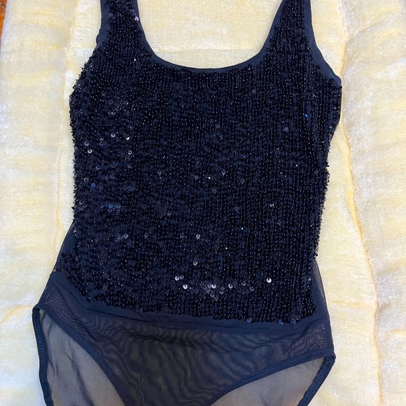 Bershka Special Edition Sequinned Sheer Back Tank Bodysuit- Size M - Picture 3 of 7